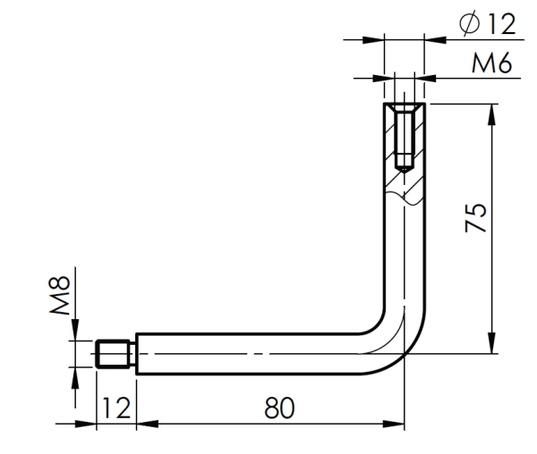 Stift 80x75mm D1 12mm mit M6 Gewinde