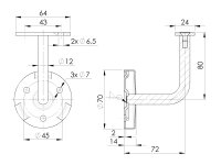 Handlaufträger mit Klipprosette 72x80mm flach D70mm...
