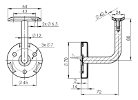 Handlaufträger mit Klipprosette 72x80mm 42,4mm D70mm...