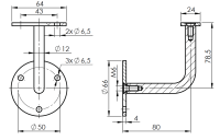 Handlaufträger 80x78,5mm flach D66mm