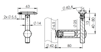Handlaufträger mit Gelenk 80x40-80mm ø42,4...