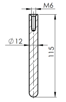 Stift ø12 H: 115mm mit M6 Innengewinde unten abgerundet