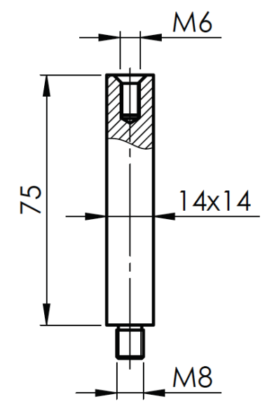 Stift 14x14 H: 75mm mit M8 innen & M6 außen