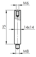 Stift 14x14 H: 75mm mit M8 innen & M6 außen