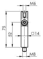 Stift 12x12 mit Gelenk H: 68mm mit M8 innen & M6...