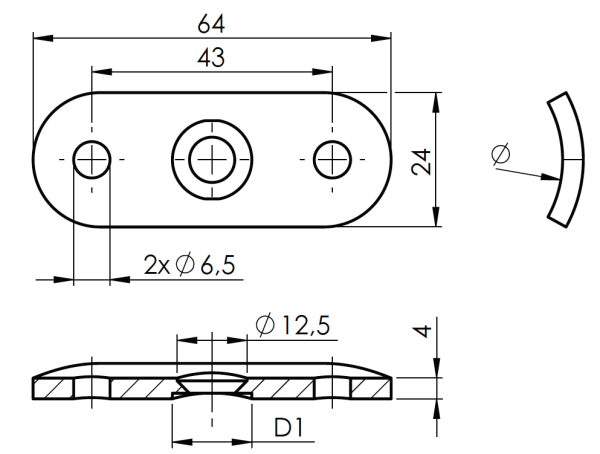 Trägerplatte 64x24x4 ø48,3