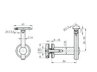 Handlaufträger Glas mit Gelenk 85x30-90 flach D: 50mm